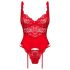 Obsessive - conjunto de lingerie com cinta-liga rendado - vermelho