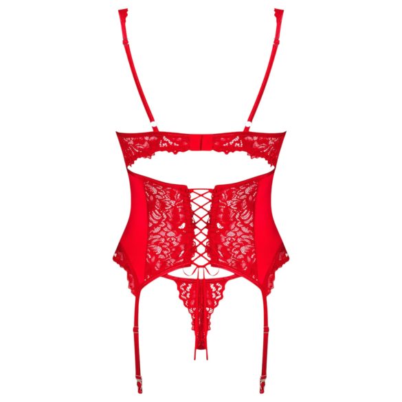 Obsessive - conjunto de lingerie com cinta-liga rendado - vermelho