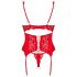 Obsessive - conjunto de lingerie com cinta-liga rendado - vermelho