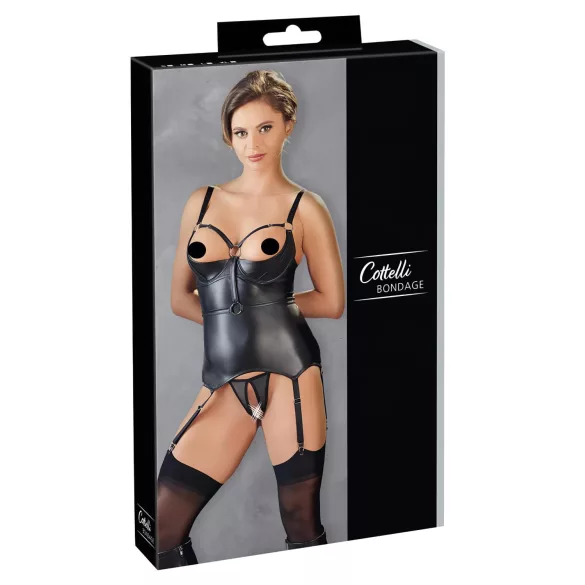 Cottelli Bondage - top brilhante com suporte de seios e algemas (preto)