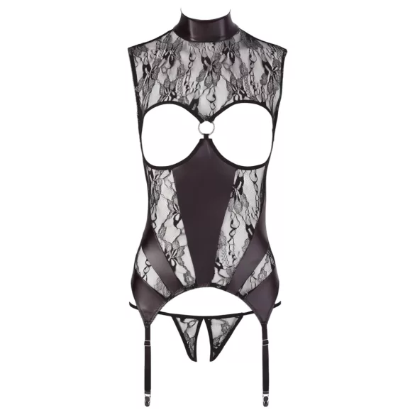 Abierta Fina - conjunto aberto renda brilhante - preto - M