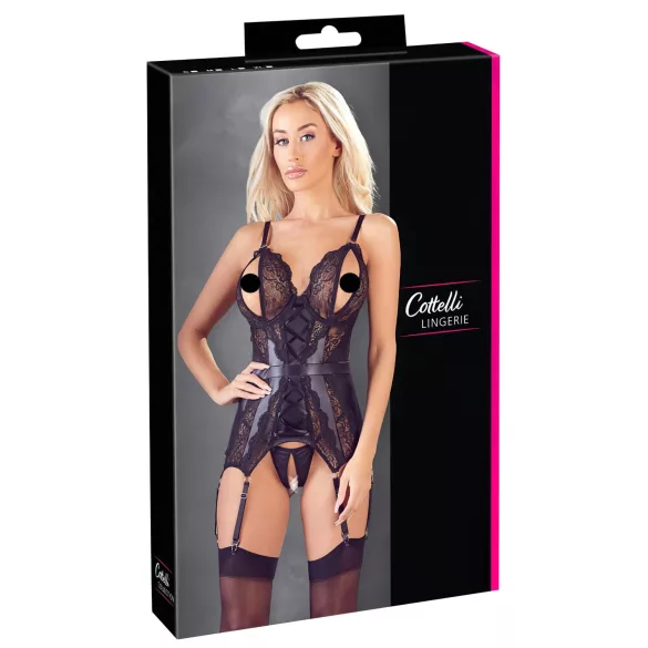 Cottelli - conjunto de lingerie aberto em renda - preto