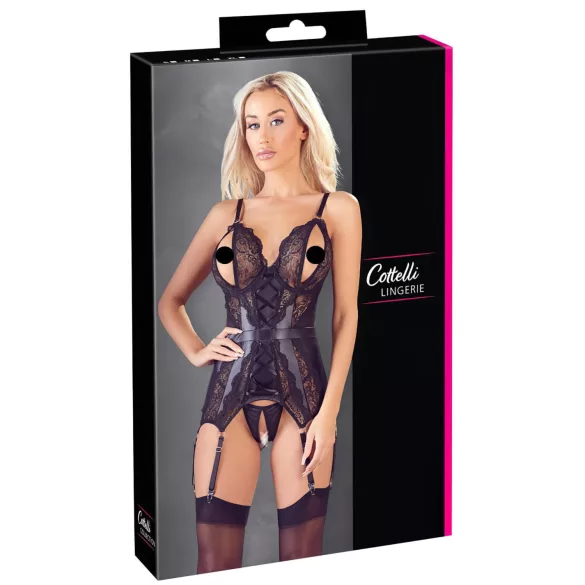 Cottelli - conjunto de lingerie aberto em renda - preto
