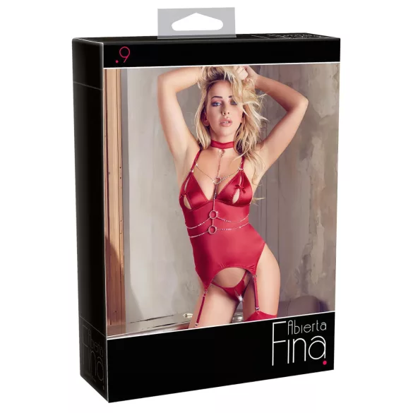 Abierta Fina - top e tanga com correntes brilhantes (vermelho)