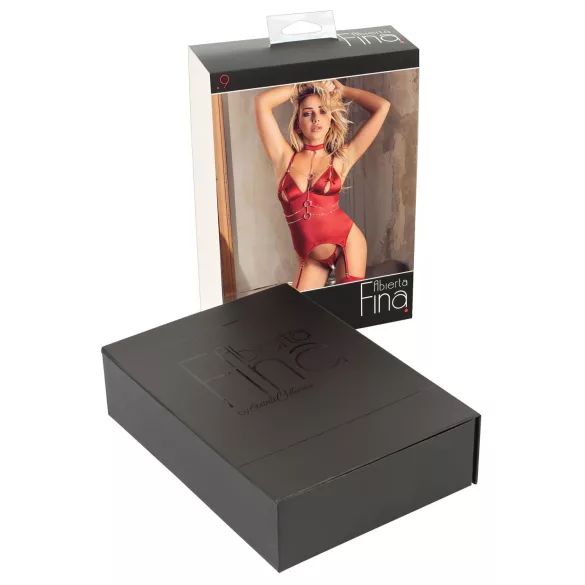 Abierta Fina - top e tanga com correntes brilhantes (vermelho)