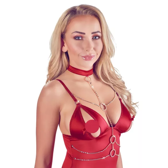 Abierta Fina - top e tanga com correntes brilhantes (vermelho)