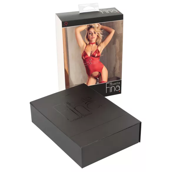 Abierta Fina - top e tanga com correntes brilhantes (vermelho)