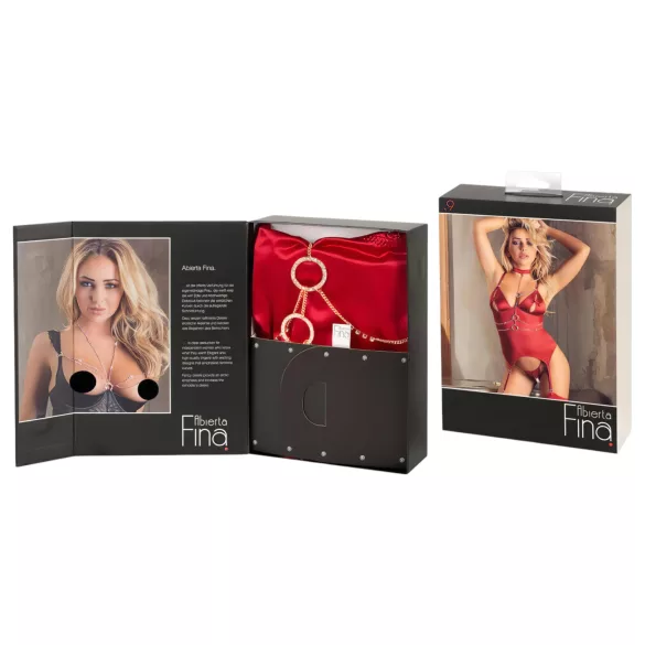 Abierta Fina - top e tanga com correntes brilhantes (vermelho)