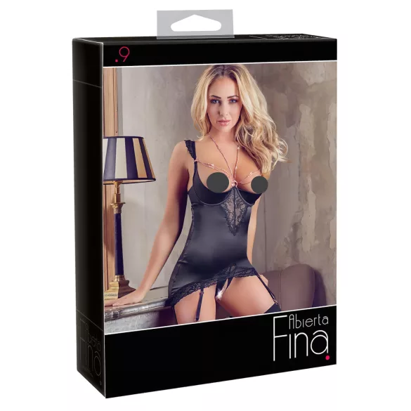 Abierta Fina - top brilhante com corrente e tanga (preto)