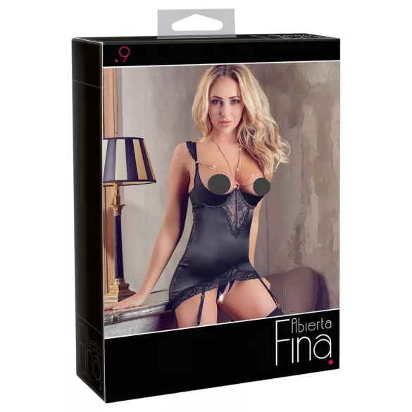 Abierta Fina - top brilhante com corrente e tanga (preto)