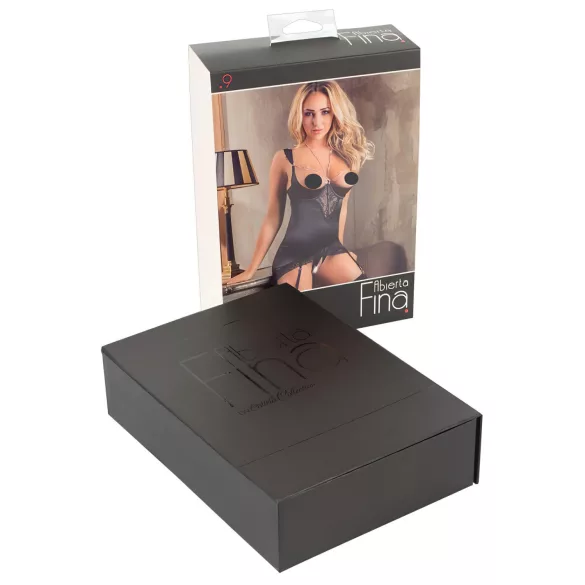 Abierta Fina - top brilhante com corrente e tanga (preto)