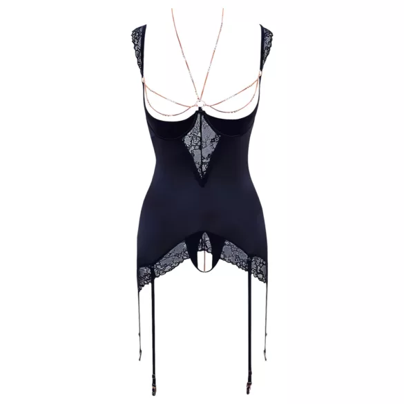 Abierta Fina - top brilhante com corrente e tanga (preto)