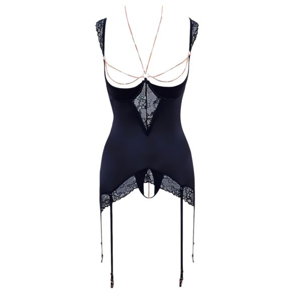 Abierta Fina - top brilhante com corrente e tanga (preto) - 85B/L