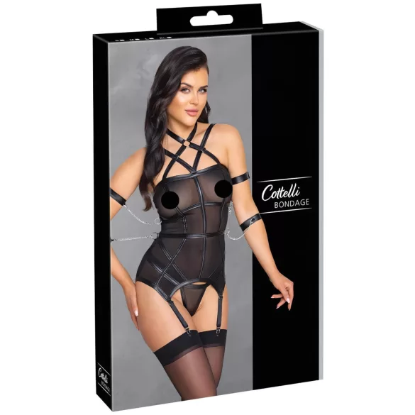 Cottelli Bondage - top com alças, algemas e tanga (preto)