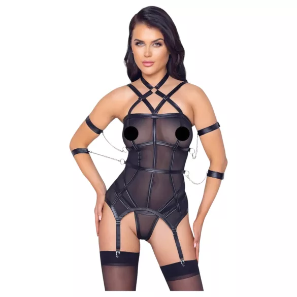 Cottelli Bondage - top com alças, algemas e tanga (preto) - M