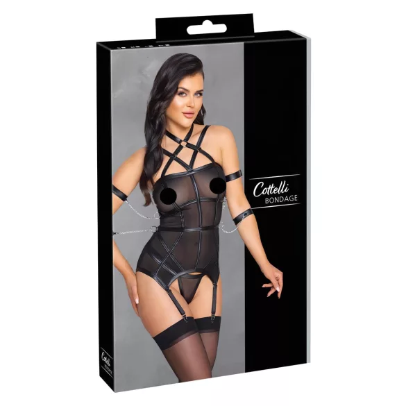 Cottelli Bondage - top com alças, algemas e tanga (preto) - M