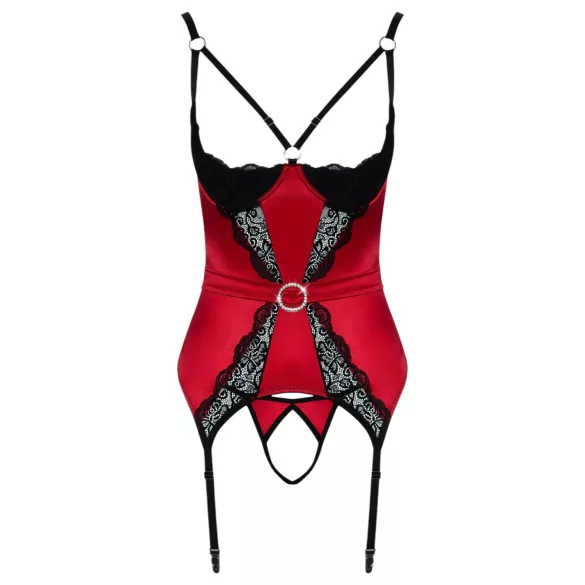 Cottelli - conjunto lingerie levantador seios renda - vermelho