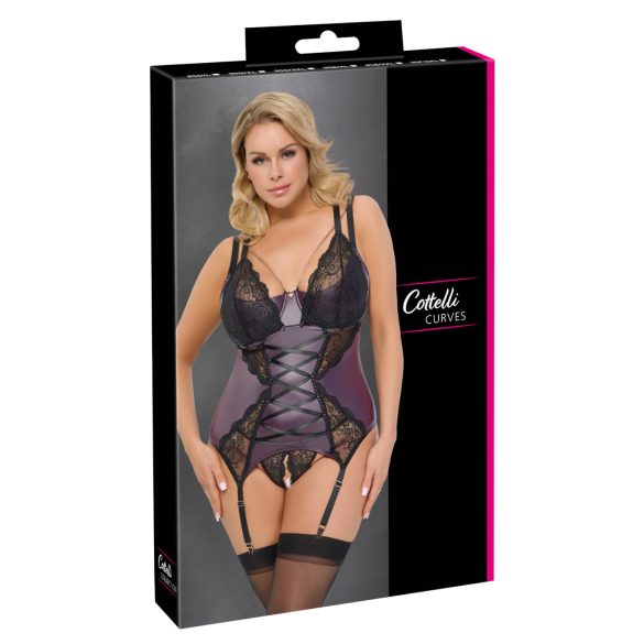 Cottelli Curves - conjunto de lingerie rendado com espartilho (roxo)