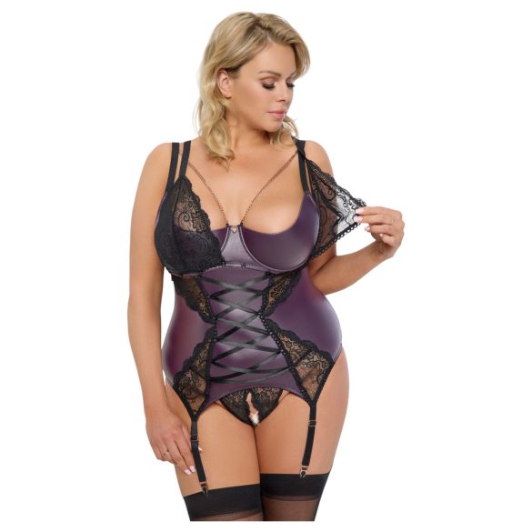 Cottelli Curves - conjunto de lingerie rendado com espartilho (roxo)
