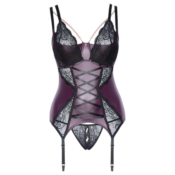 Cottelli Curves - conjunto de lingerie rendado com espartilho (roxo)