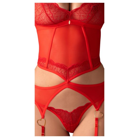 Obsessive Cupide Desir - conjunto lingerie transparente renda - vermelho