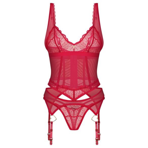Obsessive Cupide Desir - conjunto lingerie transparente renda - vermelho - L/XL