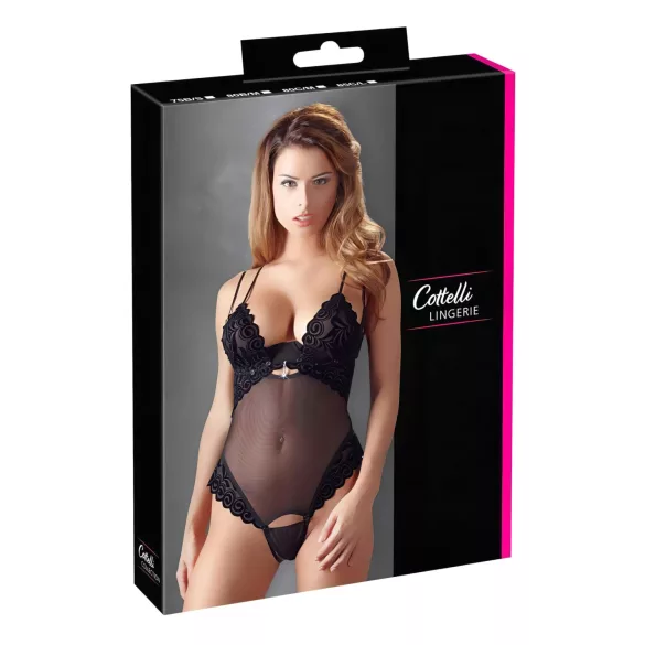 Cottelli - Body feminino ajustável - toque aveludado - preto