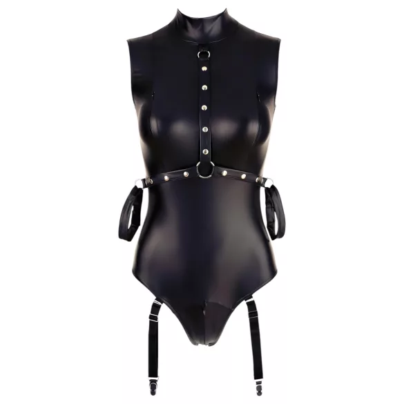 Cottelli Bondage - body sem mangas brilhante e algema para braço - preto