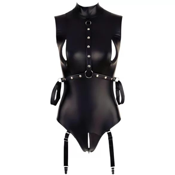 Cottelli Bondage - body sem mangas brilhante e algema para braço - preto - XL