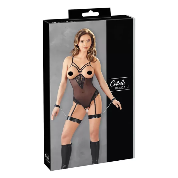 Cottelli Bondage - body com anéis de metal e algemas de pulso - preto