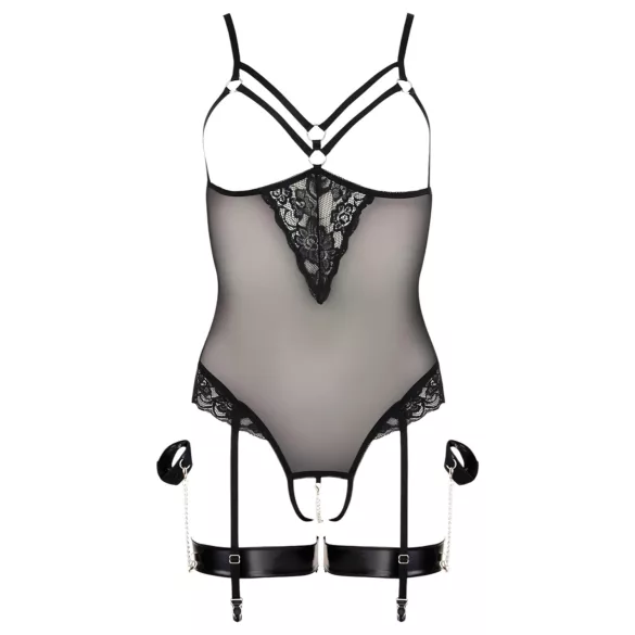 Cottelli Bondage - body com anéis de metal e algemas de pulso - preto - M