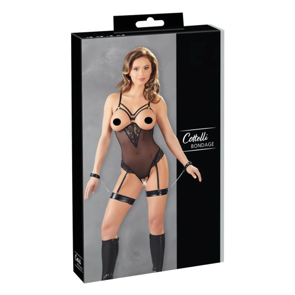 Cottelli Bondage - body com anéis de metal e algemas de pulso - preto - L