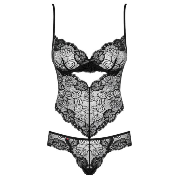Obsessive - body feminino rendado floral - preto