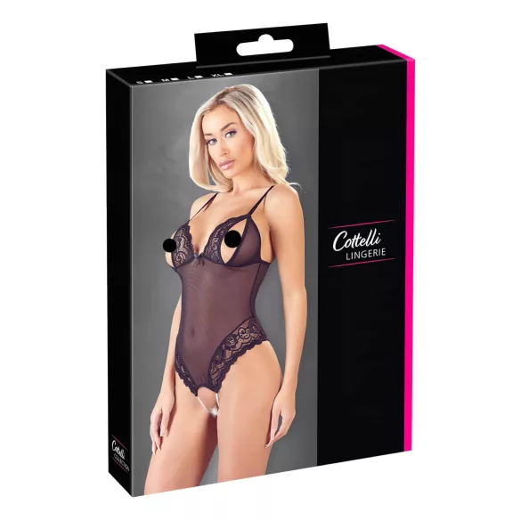 Cottelli - body aberto renda e pérolas - preto - L