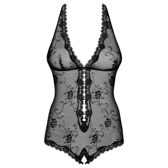 Obsessive Fiorenta - body rendado aberto com pérola (preto) - L/XL