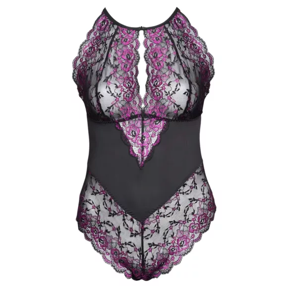 Cottelli Plus Size - body sensual florido - renda preta e lilás