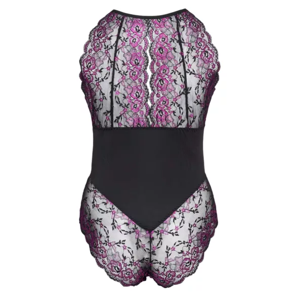 Cottelli Plus Size - body sensual florido - renda preta e lilás