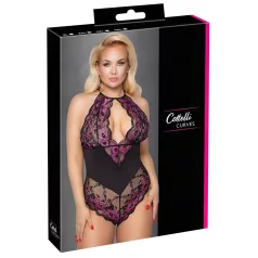   Cottelli Plus Size - body sensual florido - renda preta e lilás - 4XL