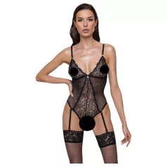 Cottelli - body aberto rendado com ligas - preto - M