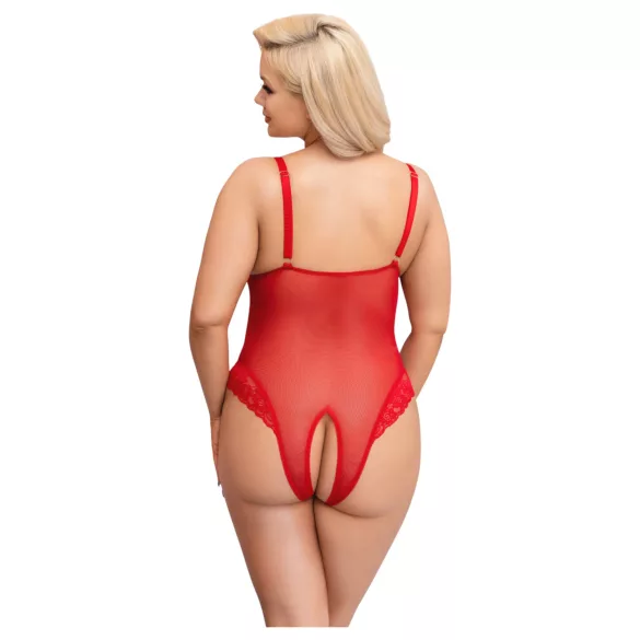 Cottelli Curves - body rendado transparente - vermelho