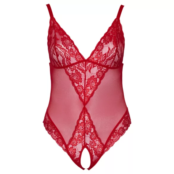 Cottelli Curves - body rendado transparente - vermelho