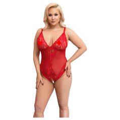   Cottelli Curves - body transparente de renda (vermelho) - 2XL