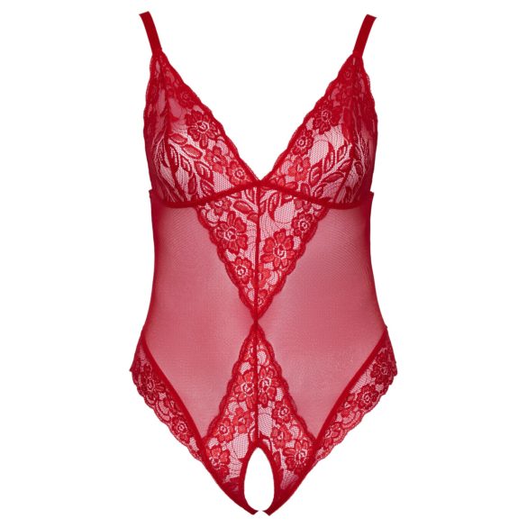 Cottelli Curves - body rendado transparente - vermelho - 3XL