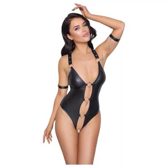 Cottelli Bondage - body aberto com anel - vinil preto