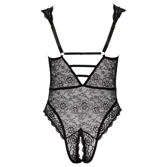 Cottelli Curves Plus Size - body lingerie transparente rendado - preto - 90D/XL