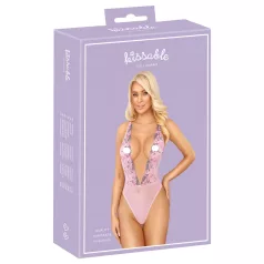 Kissable - body renda bordado floral - rosa - L/XL