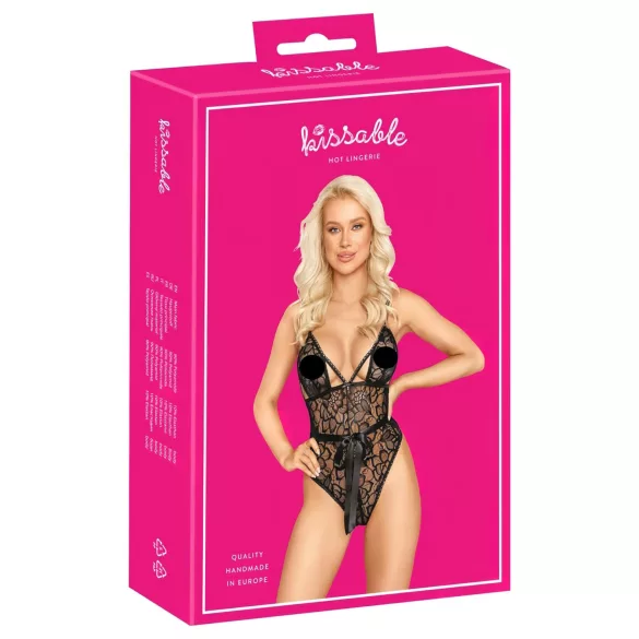 Beijável - body rendado (preto)