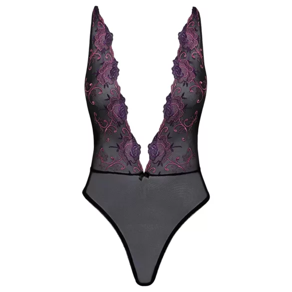 Body preto com bordado rosa para beijar