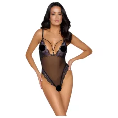 Cottelli - body rendado aberto bordado - preto e lilás