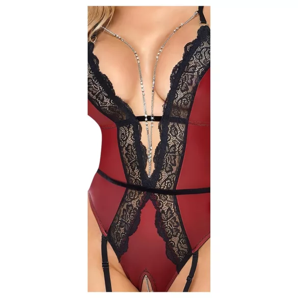 Abierta Fina - body aberto com ligas - preto/vermelho
